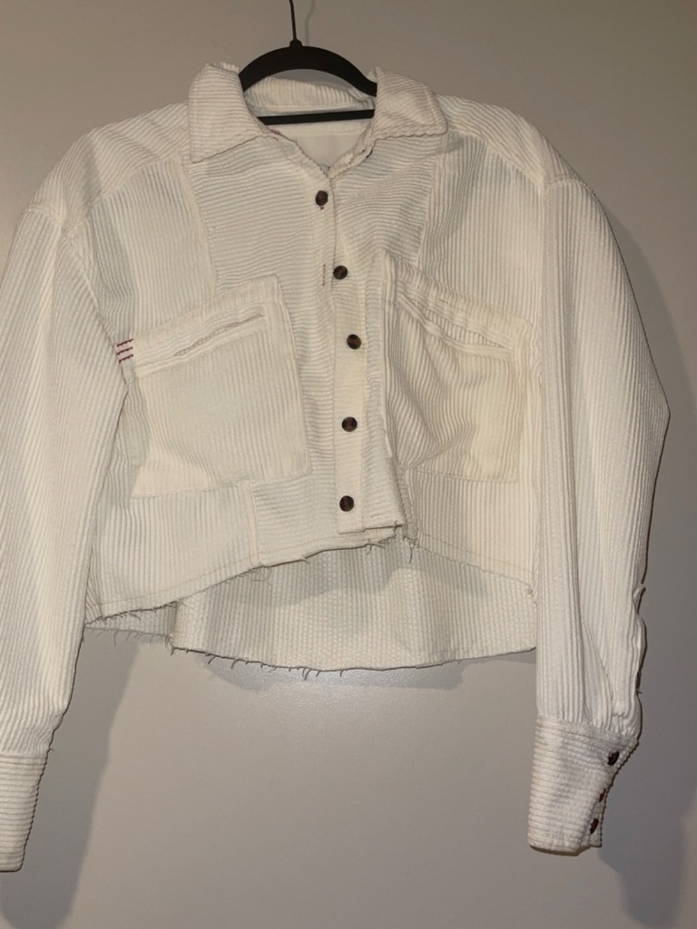 BDG Off-White Cropped Corduroy Button-Front Shirt Jacket